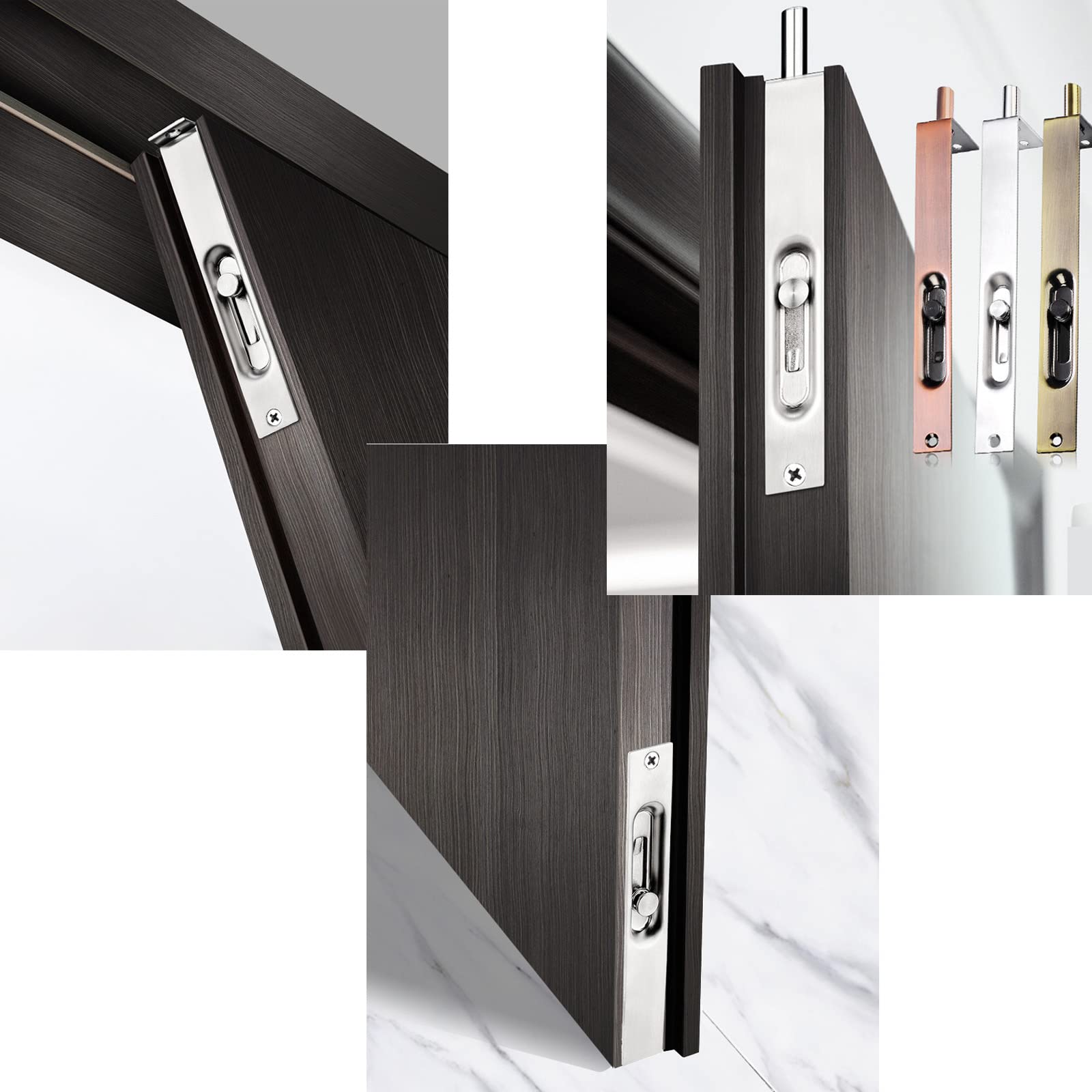8 Inch Stainless Steel Concealed Door Lock Flush Slide Latch Bolt with Screws - Black (4 Pack) - Perfect for Cabinet, Closet, Furniture & RV Security