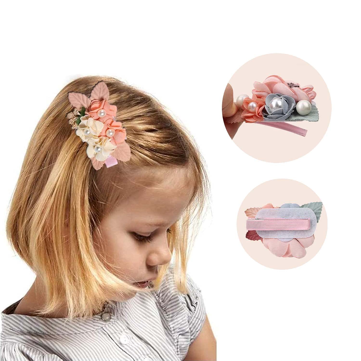 3 Pieces Flower Hair Clips Set - Cute Artificial Floral Hair Bows & Hair Accessories for Girls, Teens, Toddlers (Pink) - Perfect for Weddings, Parties, School & Daily Wear