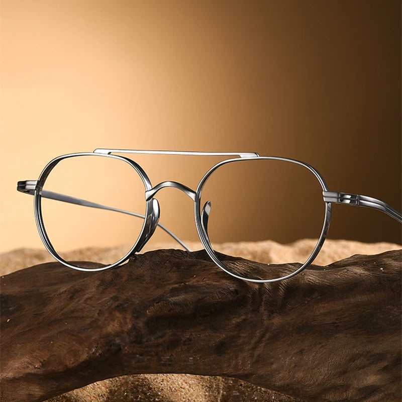 Unisex Black Titanium Square Double Bridge Full Rim Eyeglasses 9503 - Stylish & Durable for Work, Reading & Everyday Wear