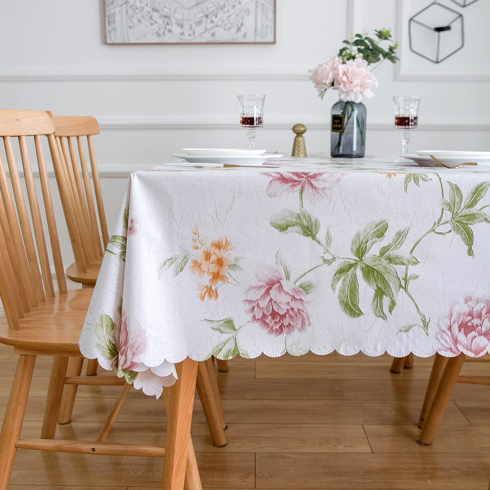 Premium Floral Vinyl Tablecloth Set - Waterproof Oilproof PVC Table Cover for Rectangle Tables (52