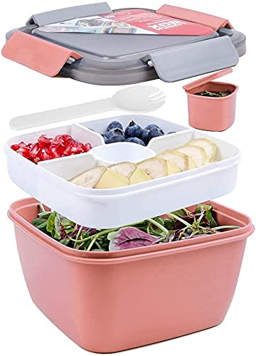 Microwave Safe Lunch Box with Removable Compartments - 1.5L Double Layer Bento Style Food Storage Container for Kids & Adults - Leakproof Meal Prep Box for Office, School & Picnic - Pink Insulated Lunch Bag for Hot/Cold Food