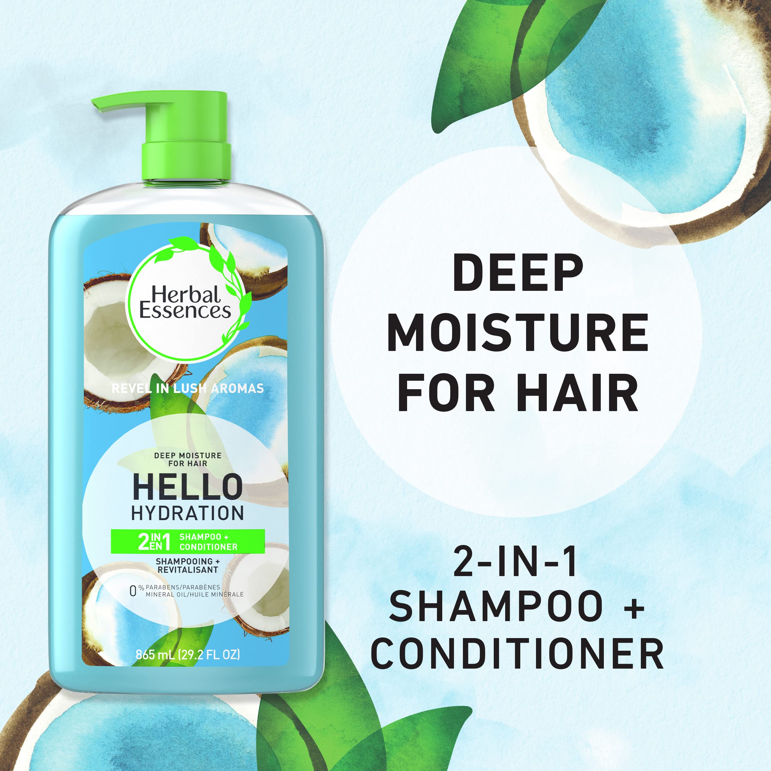 Herbal Essences Hello Hydration 2-in-1 Shampoo & Conditioner Set - 29.2 Fl Oz (Pack of 2) | Moisturizing Hair Care for Dry & Damaged Hair | Perfect for Daily Use & Salon-Quality Results at Home