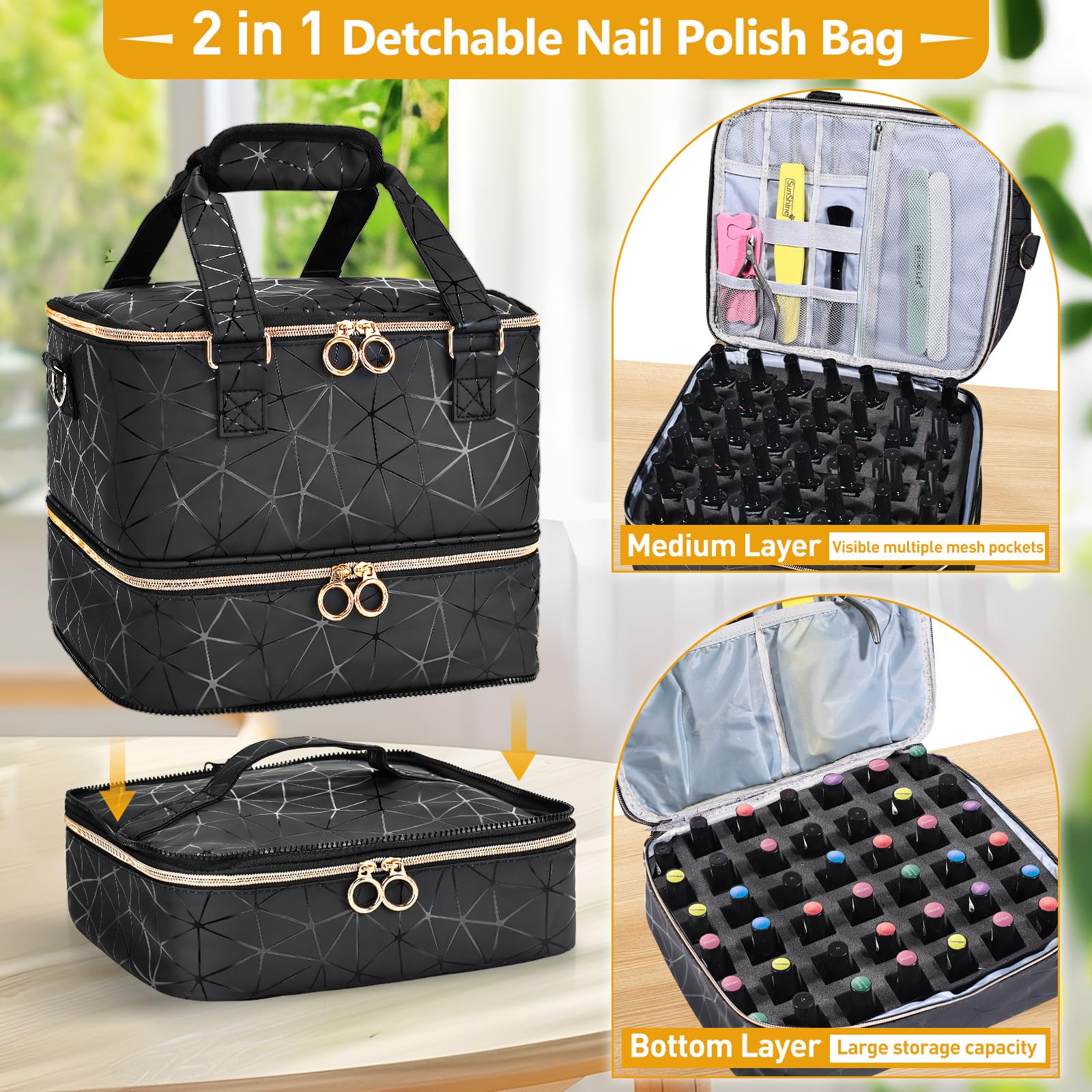Large Nail Polish Organizer Bag - Holds 84 Bottles & Nail Lamp, PU Leather Travel Case for Nail Art Tools | Portable Storage for Salon Professionals & DIY Manicures at Home