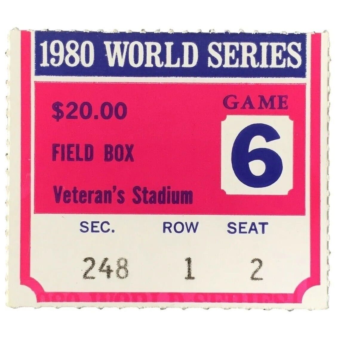 1980 World Series Game 6 Phillies vs Royals Field Box Ticket Stub - Rare Baseball Memorabilia for Collectors & Sports Fans - Perfect for Display, Framing, and Sports Memorabilia Collections