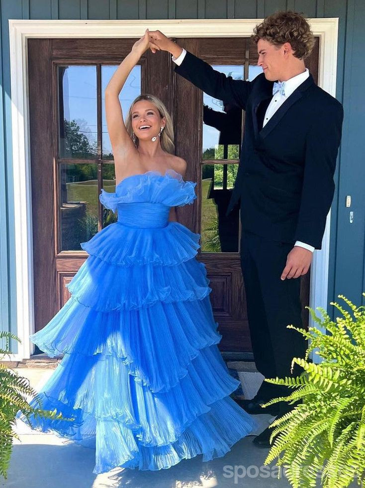 Elegant Blue A-Line Long Prom Dresses for Women | Formal Evening Gowns | Perfect for Homecoming, Wedding Guest & Special Occasions