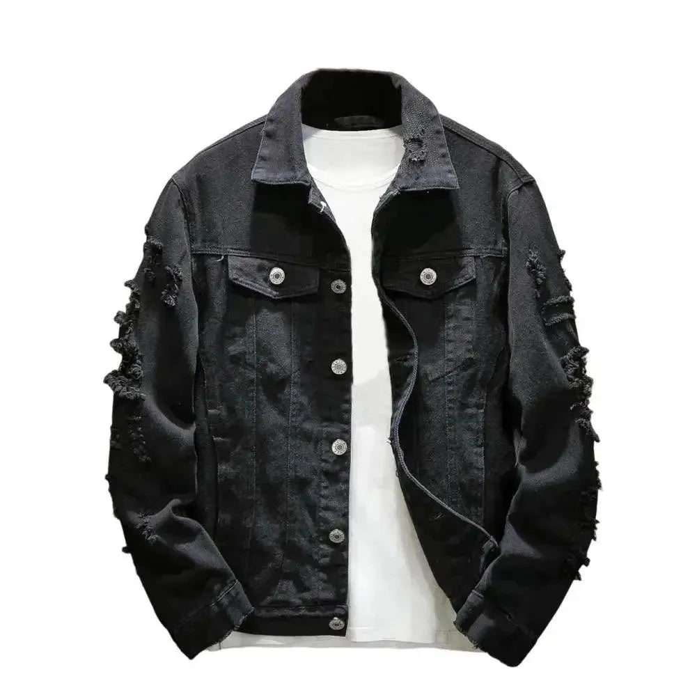 Men's Casual Loose Fit Denim Trucker Jacket - Vintage Style Distressed Jean Jacket for Everyday Wear & Outdoor Activities
