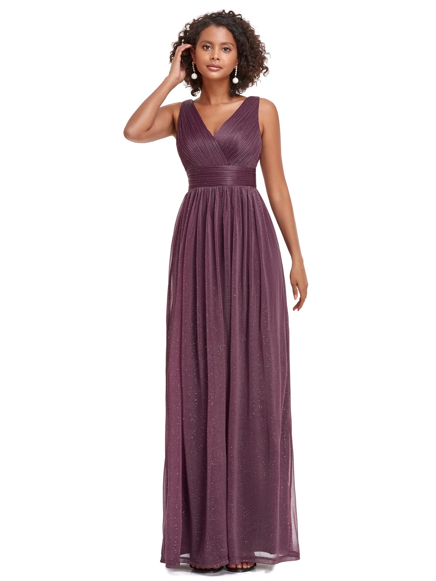 Ever-Pretty Women's V-Neck High Waist Glitter Maxi Evening Dress 07764 - Elegant Formal Gown for Prom, Wedding, Party & Special Occasions