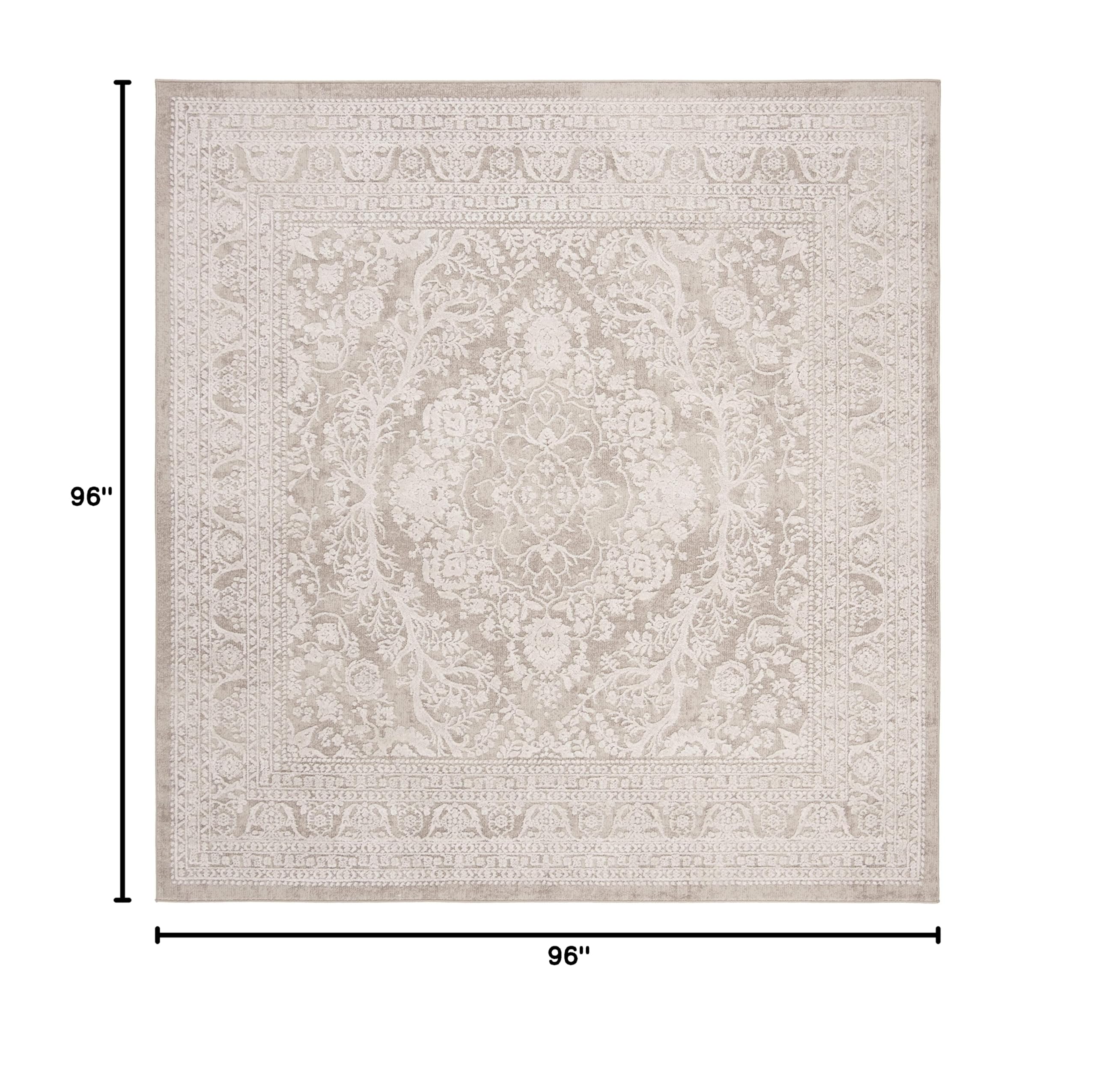 SAFAVIEH Reflection Collection 8' Square Beige/Cream RFT668A Boho Tribal Distressed Area Rug - Perfect for Living Room, Dining Room & Bedroom Decor