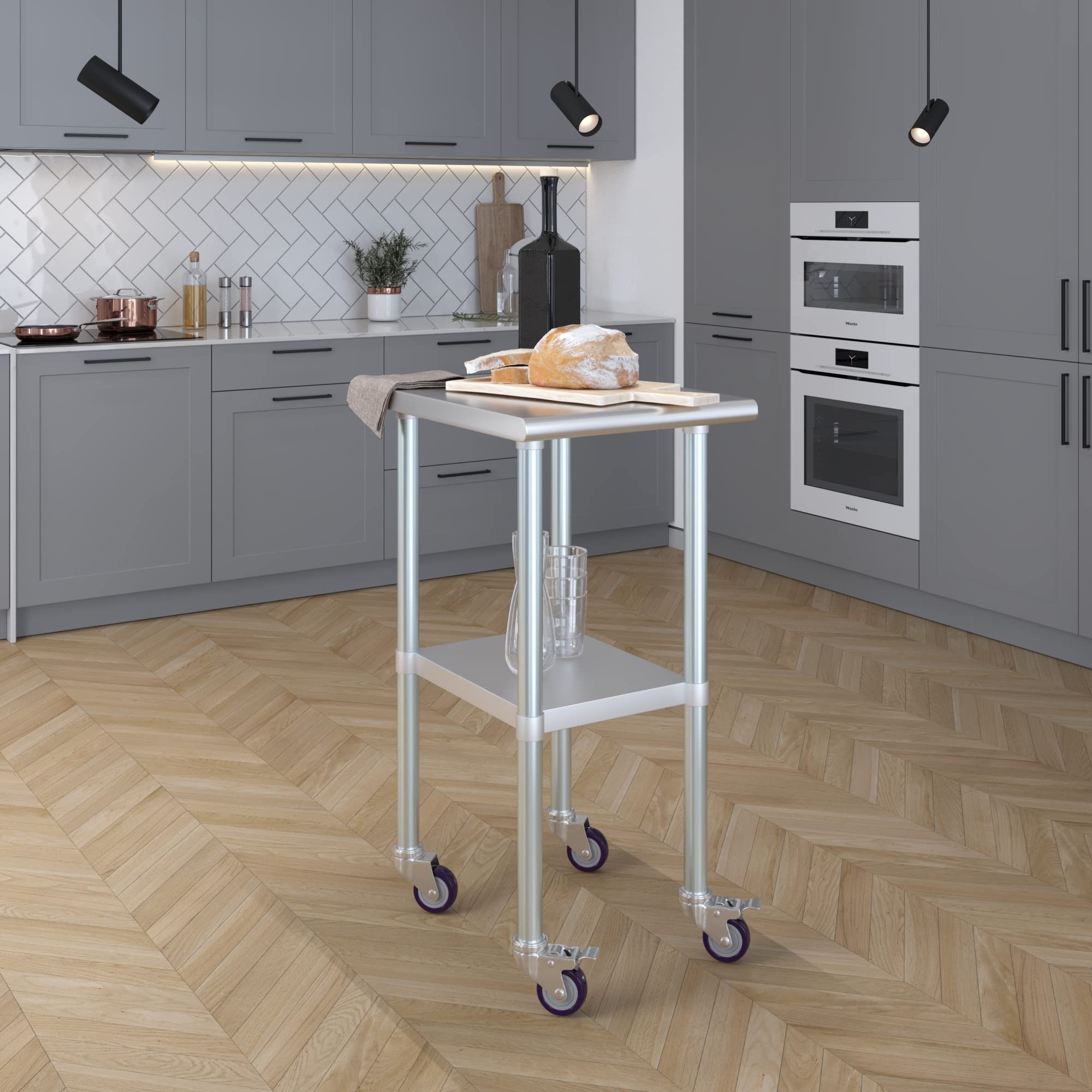 AmGood 24x18 Inch Stainless Steel Work Table with Wheels - Heavy Duty Rolling Metal Utility Table for Kitchen, Restaurant & Commercial Use | Mobile Kitchen Island Cart for Food Prep & Serving