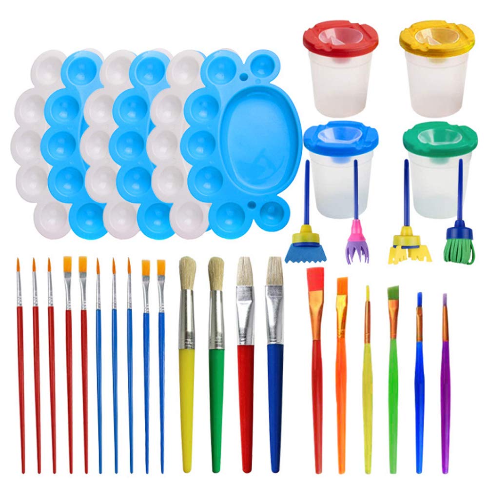 34-Piece Kids Paint Brush Set with Sponge Brushes & Palette - Children's Art Painting Kit for Early Education, DIY Learning & Creative Play - Perfect for Home, Classroom & Birthday Gifts