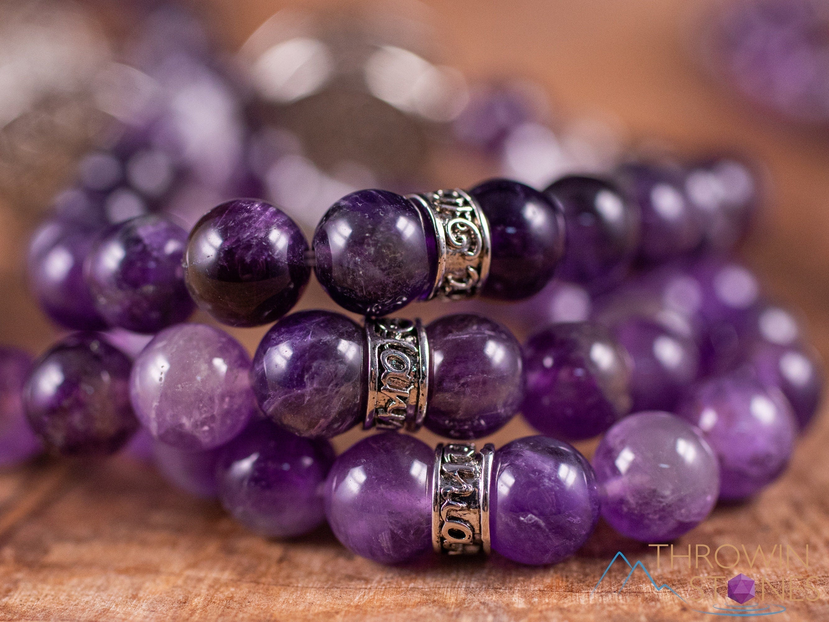 Amethyst & Clear Quartz Flower of Life Beaded Bracelet - Handmade Gemstone Charm Bracelet with Round Beads for Women - Spiritual Healing, Meditation & Yoga Jewelry Gift