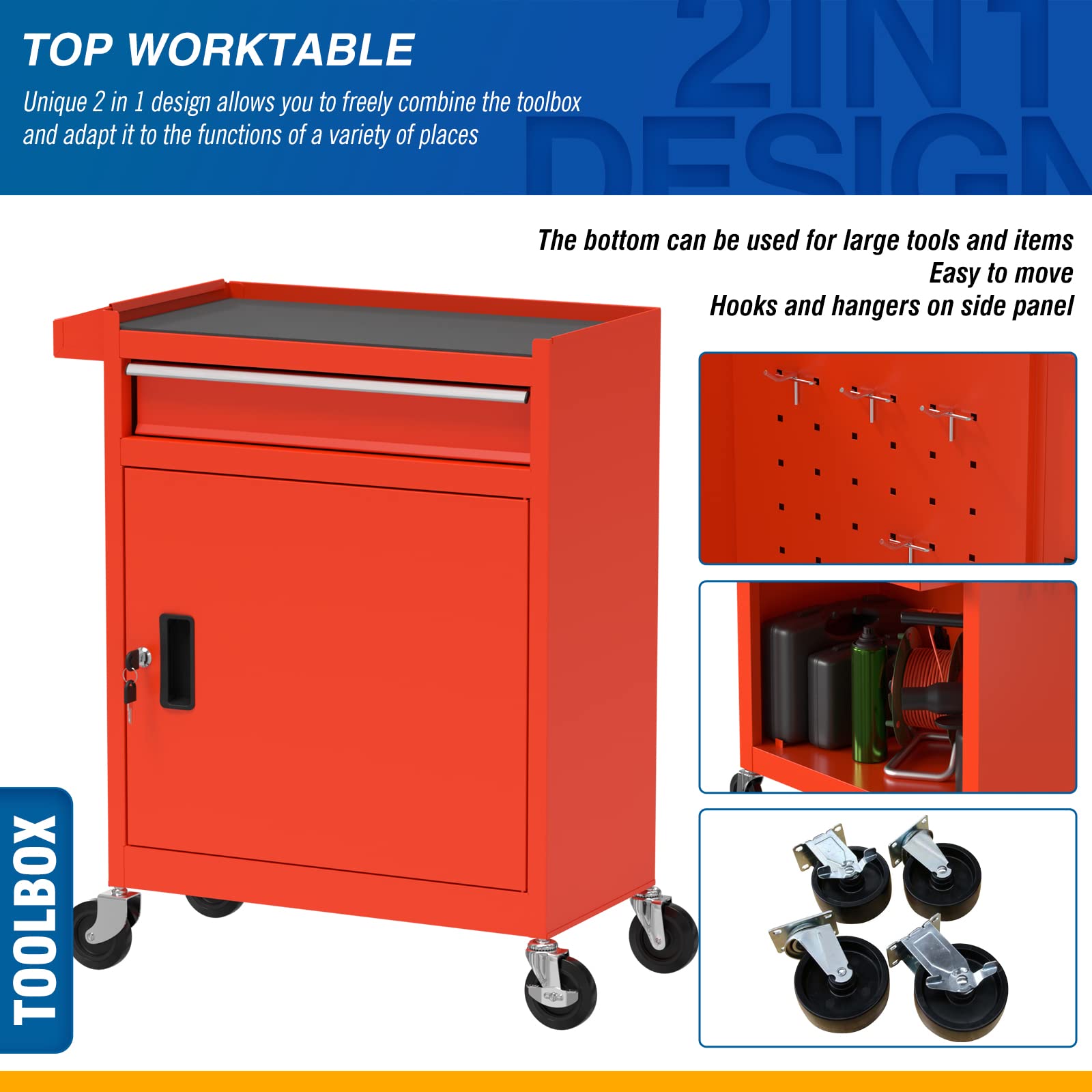 5-Drawer Rolling Tool Chest with Wheels - Heavy Duty Removable Tool Box with Storage Tray & Cabinet Organizer for Garage, Workshop, Warehouse (Red) - Perfect for Mechanics, DIY Enthusiasts & Professional Tradesmen