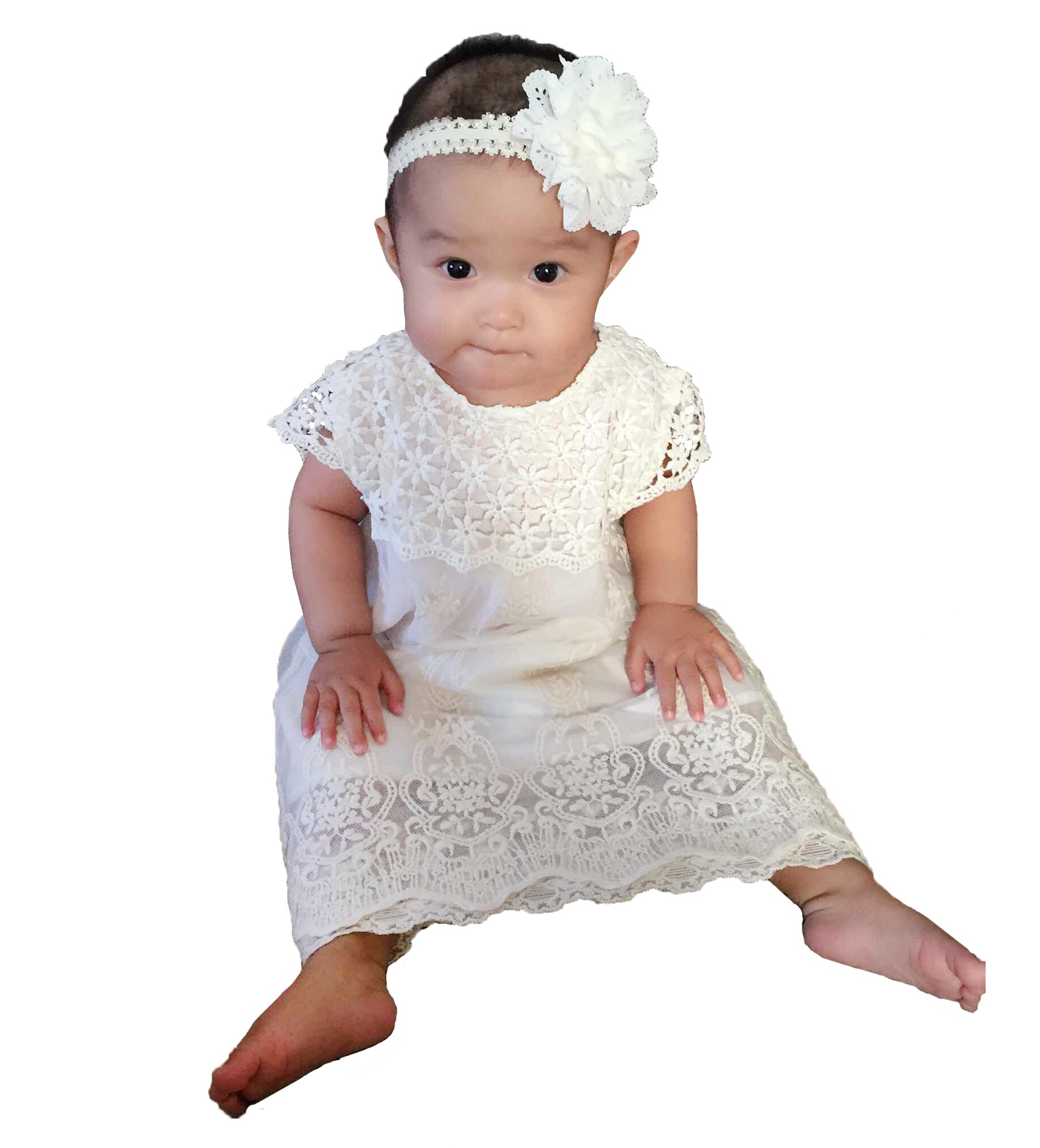 Topmaker Baby Baptism Dress - Elegant Crochet Lace Christening Gown for Newborns & Infants | Perfect for Church Ceremonies, Baptisms & Special Occasions