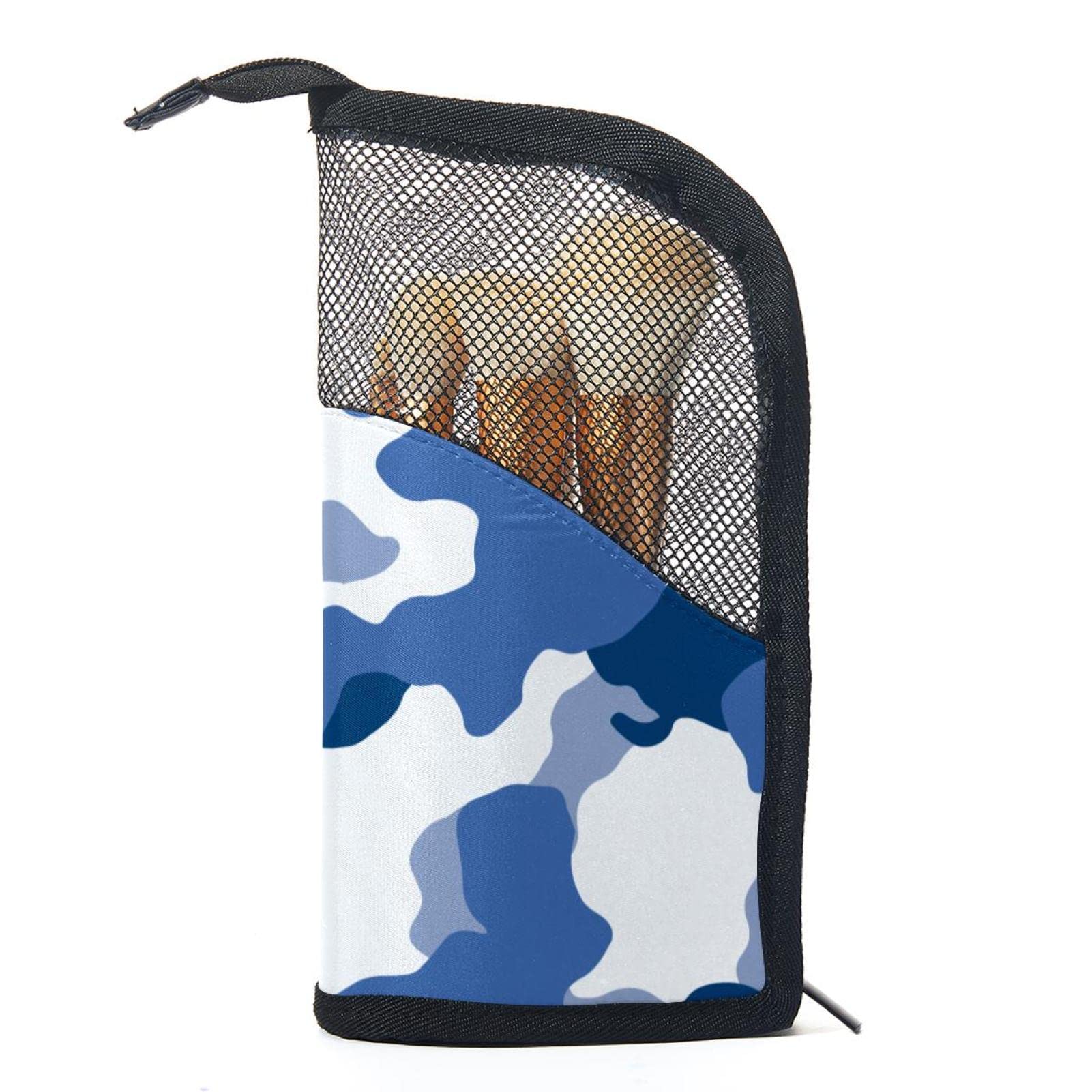 12-Piece Makeup Brush Organizer Bag with Holder Case - Sea Blue Camouflage Design | Portable Cosmetic Brush Storage for Travel & Home Use