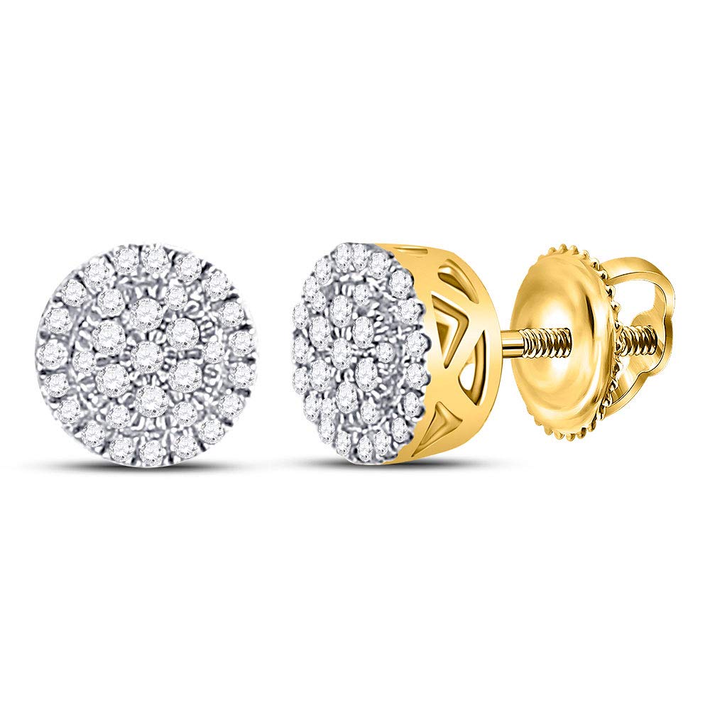 10kt Yellow Gold Men's Round Diamond Cluster Earrings - 1/6 Cttw Stud Earrings for Men - Perfect for Weddings, Anniversaries & Special Occasions