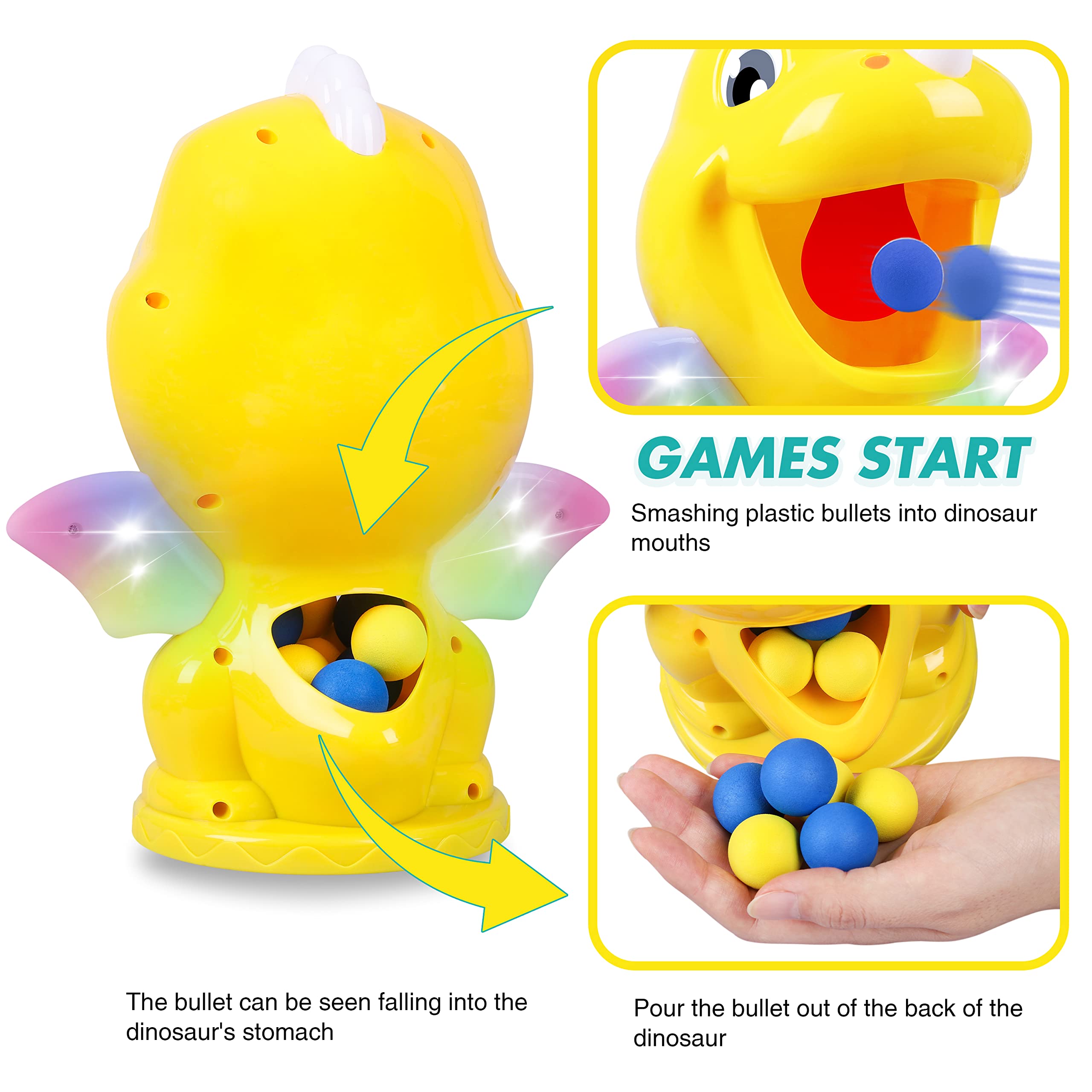Dinosaur Shooting Game Toy for Kids - Electronic Target Practice with 48 Foam Balls, Score Record, Sound & LED Lights | Fun Birthday Party Gift for Boys & Girls Ages 3-8 | Indoor & Outdoor Play Activity