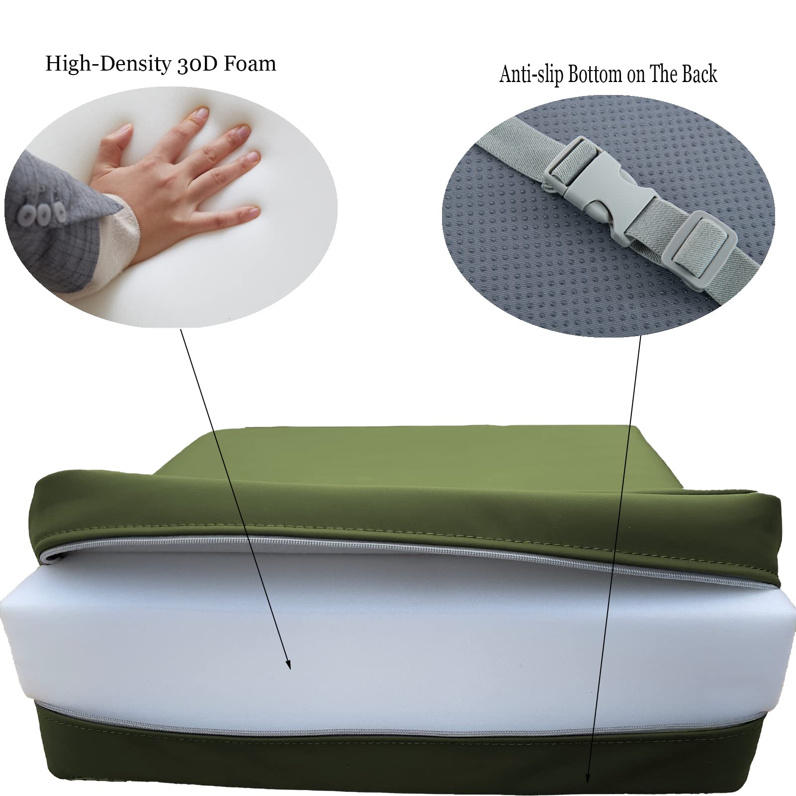 Toddler Booster Seat for Dining Table - 2 Elastic Seat Belts, Soft PU Leather, Waterproof & Wrinkle-Resistant - Detachable Non-Slip Base - Green - Perfect for Home, Restaurant & Travel Use