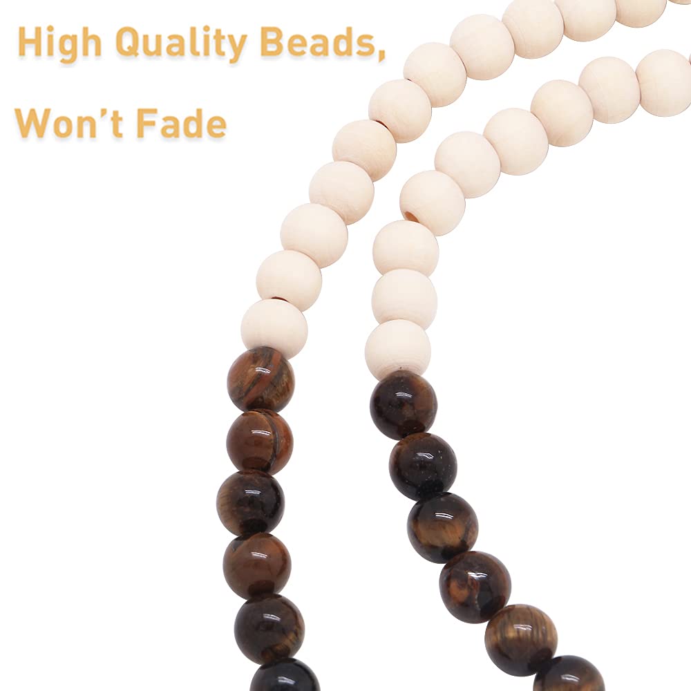 Wooden Beaded Lanyard for ID Badges & Glasses - Tiger Eye Stone (Office, Events)