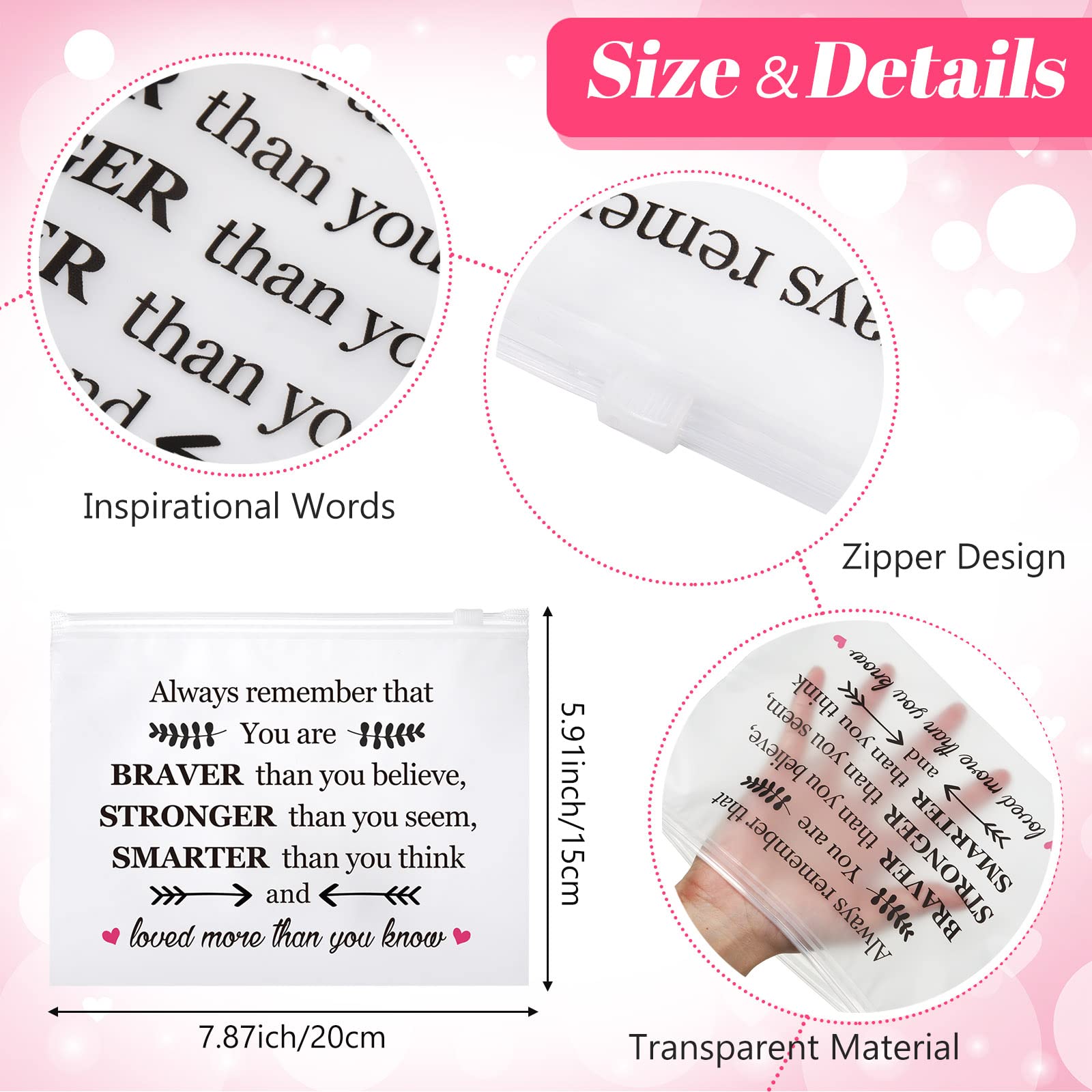 50 Pcs Inspirational Cosmetic Bags for Women - You Are Braver EVA Makeup Bags with Zipper - Bulk Encouragement Gifts for Birthday, Graduation, Christian Easter - Perfect for Travel, Daily Use & Gift Giving