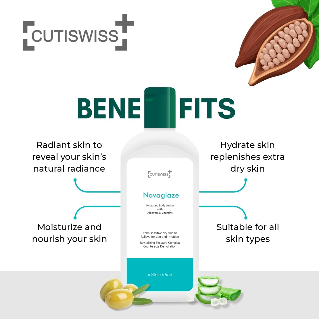 Cutiswiss Aloe Vera Body Lotion for Dry, Normal & Sensitive Skin | Hydrating & Soothing Moisturizer | 200ml | Perfect for Daily Skincare & After Sun Care