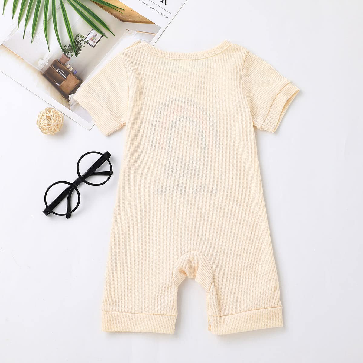 Newborn Baby Girl & Boy Rainbow Romper - Waffle Knit Jumpsuit for Summer - Matching Family Outfits for Mom & Dad - Perfect for Family Photos & Outdoor Activities