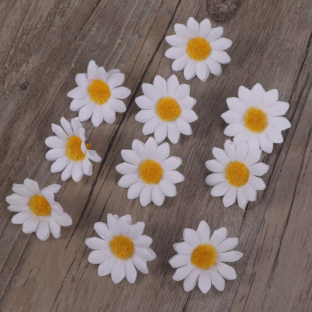 FOMIYES 200pcs Artificial Daisy Flower Heads - DIY Fabric Floral Decorations for Wedding, Home, Cake, Crafts | Fake Chrysanthemum & Daisy Trims | White Handmade Fake Flowers for Arrangements