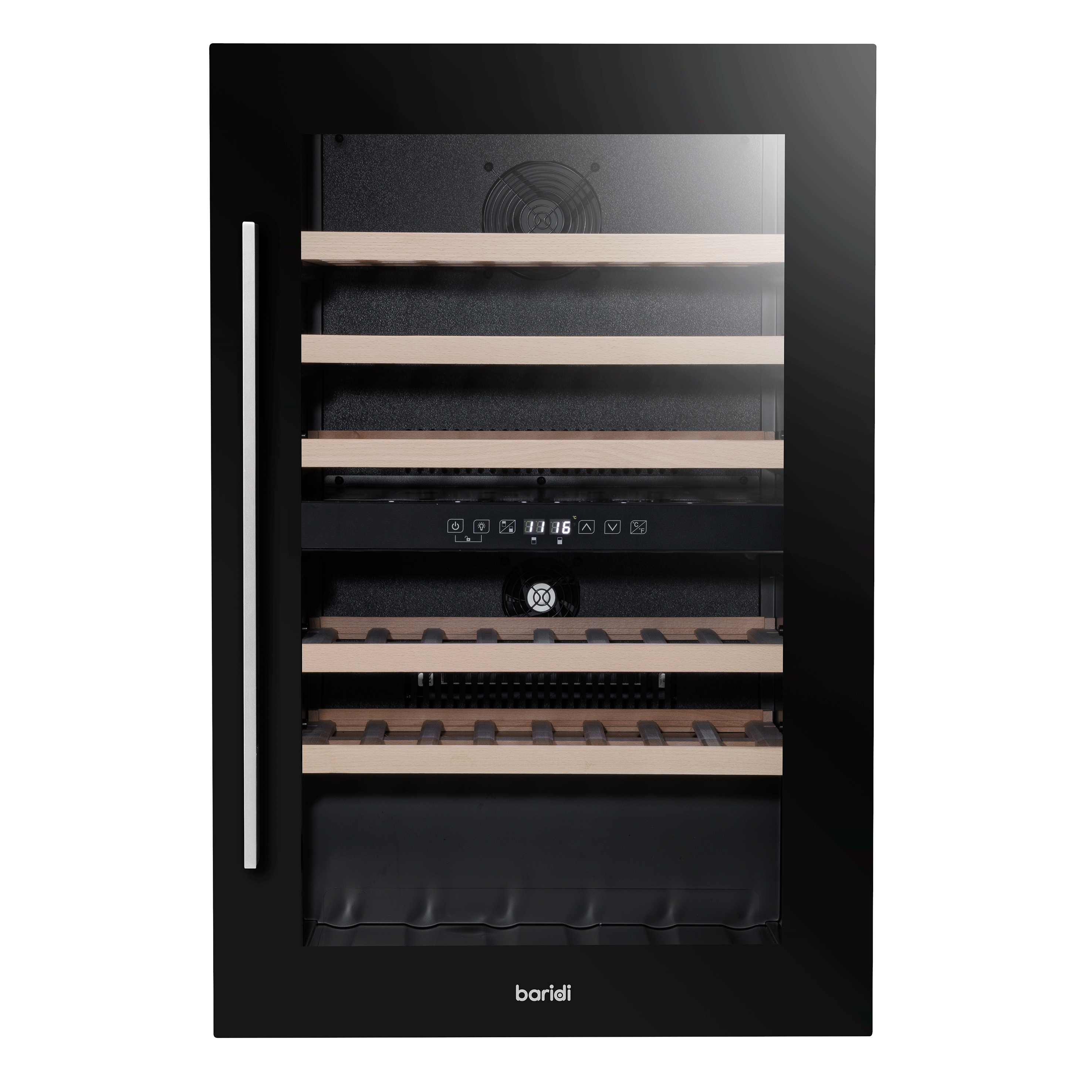 Baridi 60cm Built-In 57 Bottle Dual Zone Wine Cooler with Beech Wood Shelves - Black (DH118) | Perfect for Home Bars, Restaurants & Wine Cellars | Energy Efficient Wine Refrigerator for Red & White Wines