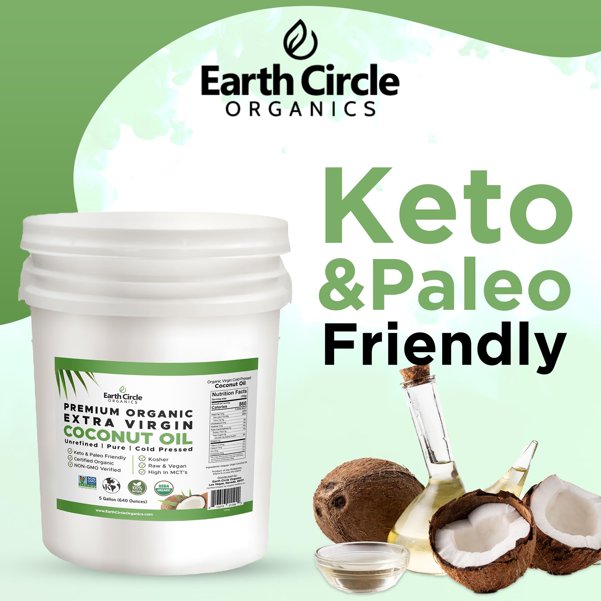 Premium Organic Extra Virgin Coconut Oil - Cold Pressed, Unrefined & Gluten-Free - Keto & Paleo Friendly - Pure Coconut Oil for Cooking, Baking, Skin & Hair Care - 5 Gallon Bulk Size - Perfect for Healthy Recipes, DIY Beauty & Home Remedies
