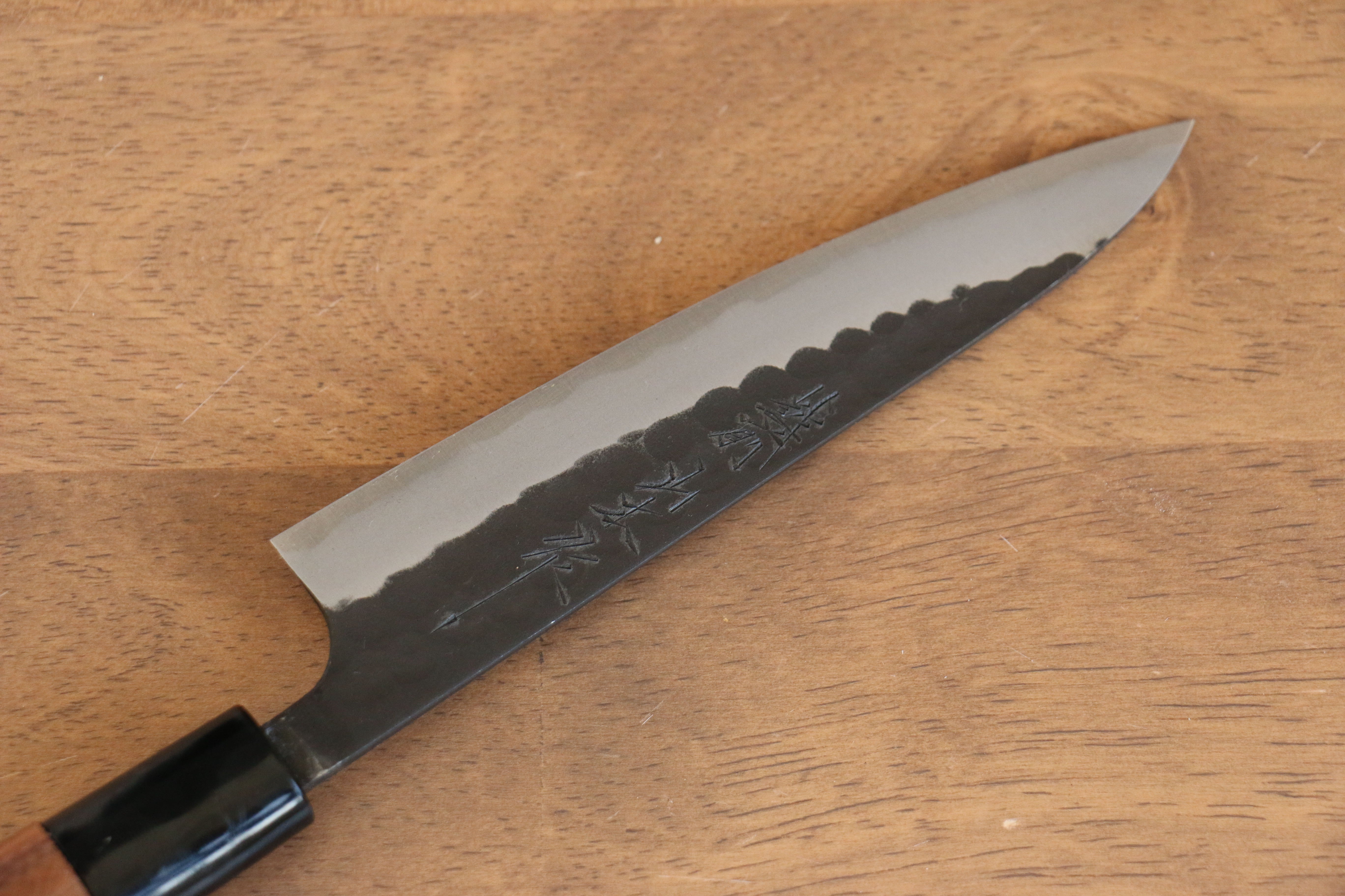 Premium Nao Yamamoto Blue Steel Kurouchi Hammered Petty Knife 140mm - Walnut Handle Japanese Utility Knife for Slicing, Chopping & Precision Kitchen Tasks