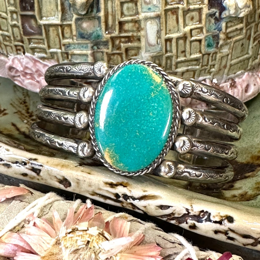 Sterling Silver Turquoise Raindrop Bracelet - Authentic Navajo Jewelry by Sonny Spruce (1999) - Perfect for Boho Fashion & Southwest Style Accessories