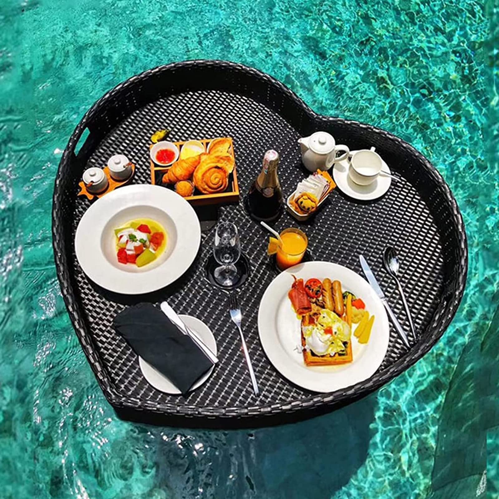 Premium Floating Pool Tray - Waterproof Drink Holder & Snack Tray for Swimming Pools, Lakes & Beaches - Perfect for Drinks, Fruits & Snacks While Relaxing in Water - Outdoor Water Recreation Essential (Black)