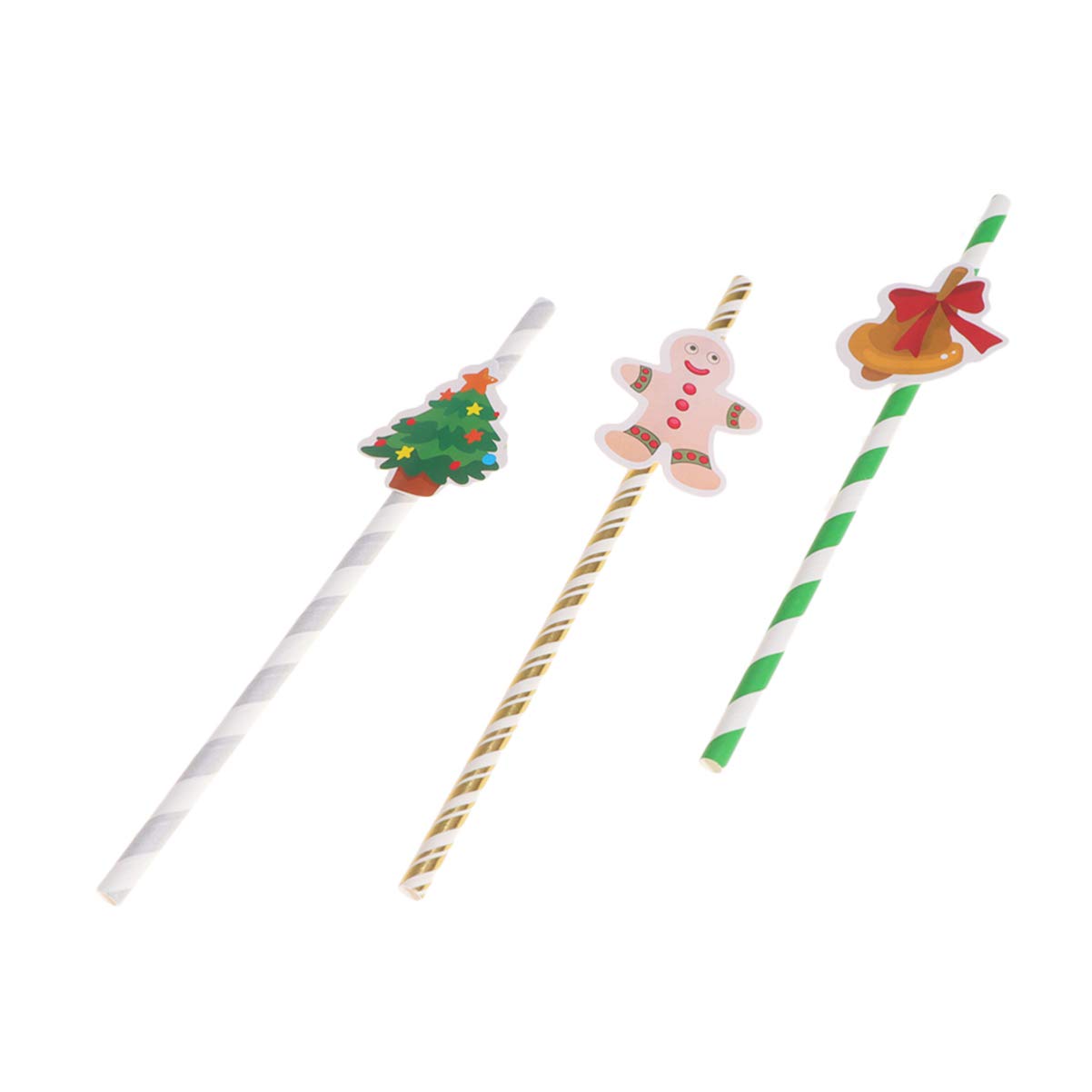 EXCEART 30Pcs Christmas Paper Straws - Eco-Friendly Disposable Drinking Straws for Cocktails, Juice & Soda | Xmas Party Supplies, Cake Toppers (Tree Bell Doll Design) - Perfect for Holiday Parties, Christmas Decorations & Festive Beverage Serving