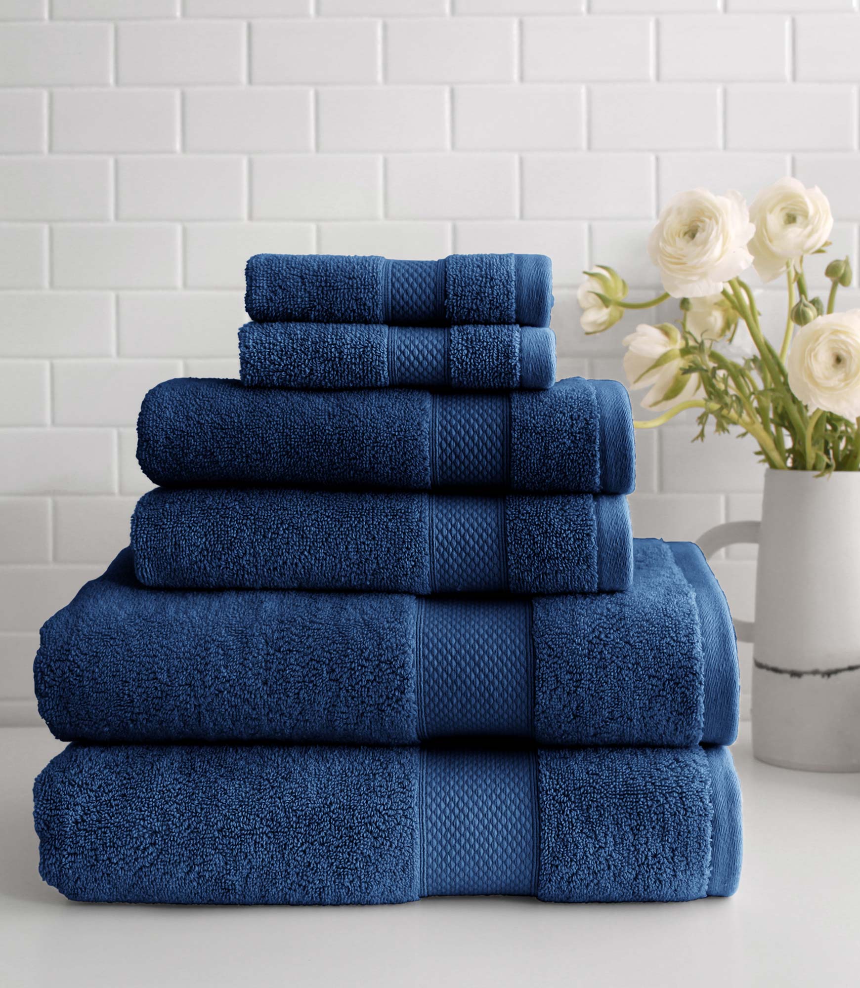 Luxury Diamond Towel Set - 6-Piece 100% Cotton Bath Towels, Hand Towels & Washcloths - Soft, Absorbent & Quick-Drying for Spa, Bathroom & Hotel Use