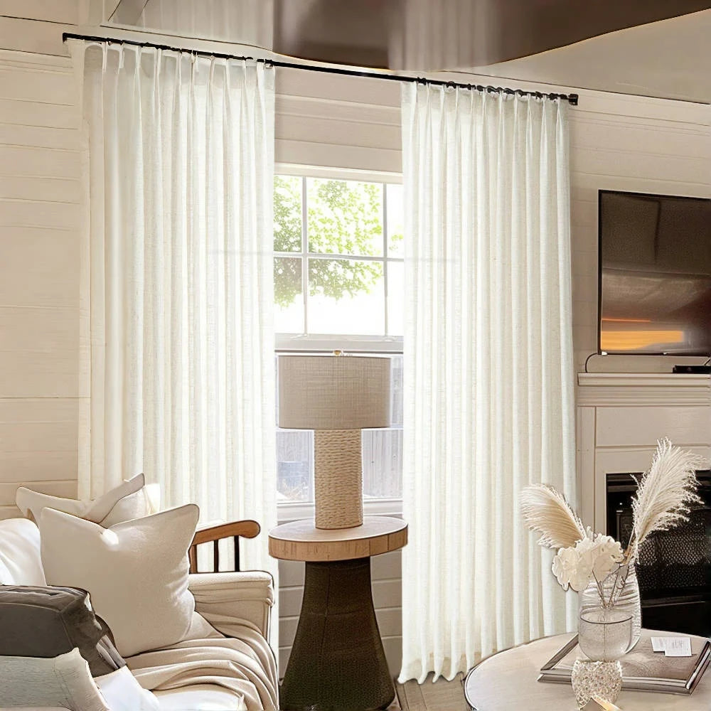 Luxury Lightweight Linen Semi-Sheer Curtains - Custom Drapes with Elegant Pleats | Premium Window Treatments for Living Room, Bedroom & Home Decor