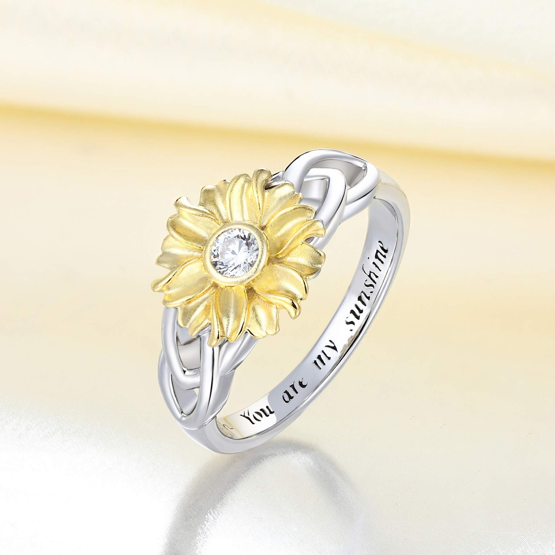 YL Sunflower Rings for Women - 925 Sterling Silver Infinity Rings with Cubic Zirconia Flower Jewelry - Perfect for Everyday Wear, Gift Giving & Special Occasions