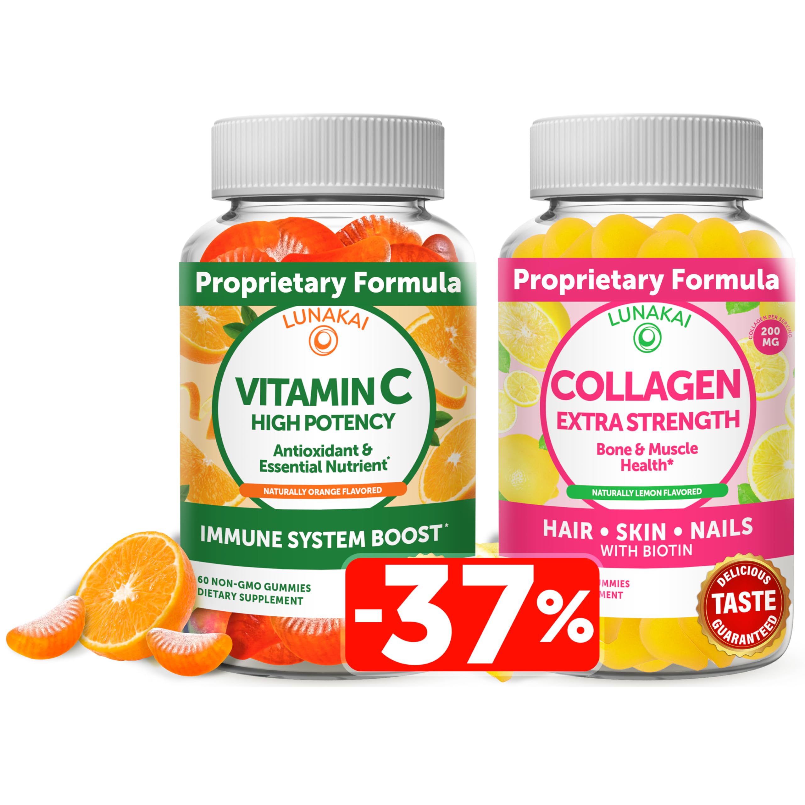 Lunakai Vitamin C and Collagen Gummies Bundle - 300mg Organic Non-GMO Vegan Chewable Supplement for Skin & Immunity - Anti-Aging Support for Men & Women - 30 Day Supply - Perfect for Daily Wellness & Travel