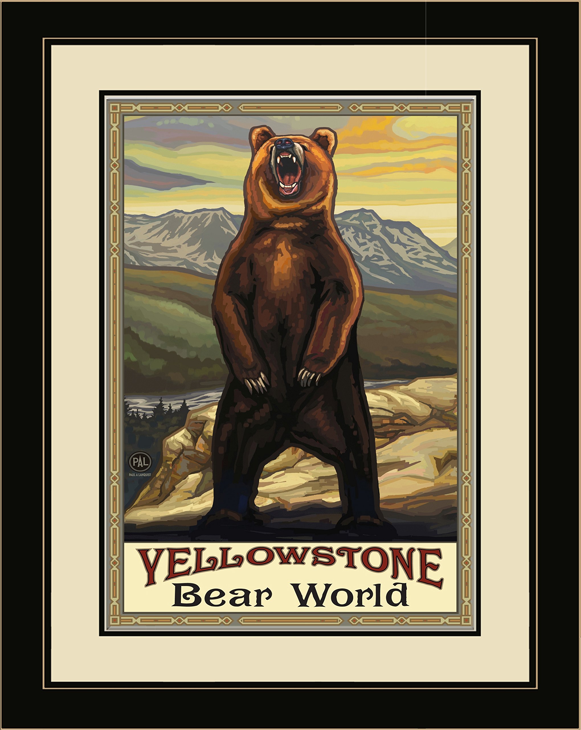 Yellowstone Bear World Grizzly Bear Framed Wall Art by Paul A. Lanquist - 20x26 Inch Northwest Wildlife Decor for Living Room, Cabin & Office