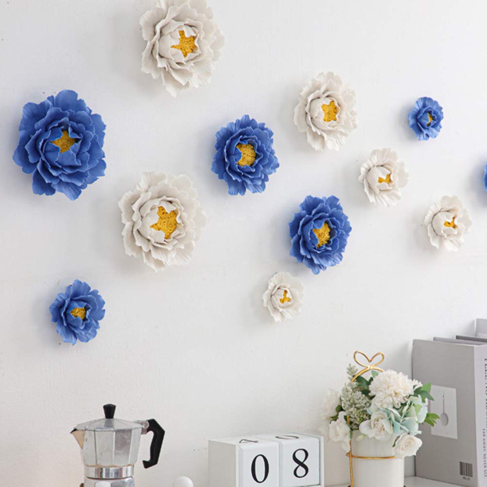 WINOMO Handmade 3D Ceramic Peony Flower Wall Art - Elegant Home Decor for Living Room, Bedroom, Hallway | Perfect Wall Mount Background for Wedding, Party & Interior Design