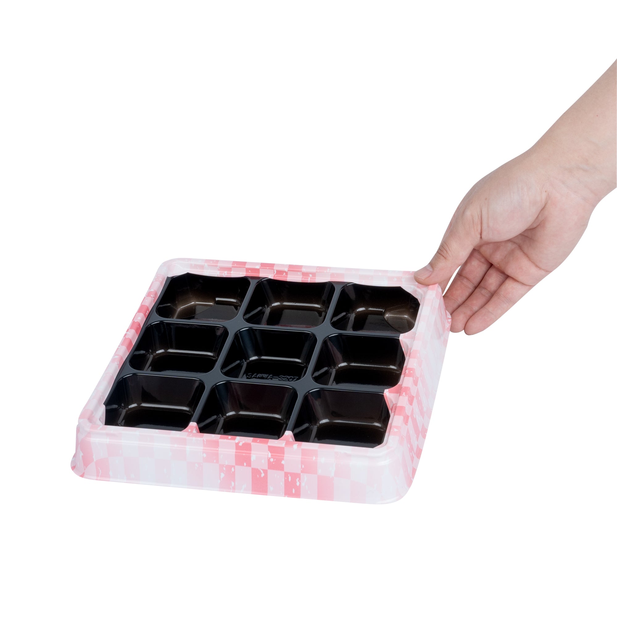 Bento Tek 17 oz Square Pink and Black Plastic Bento Box with 9 Compartments - 8.5