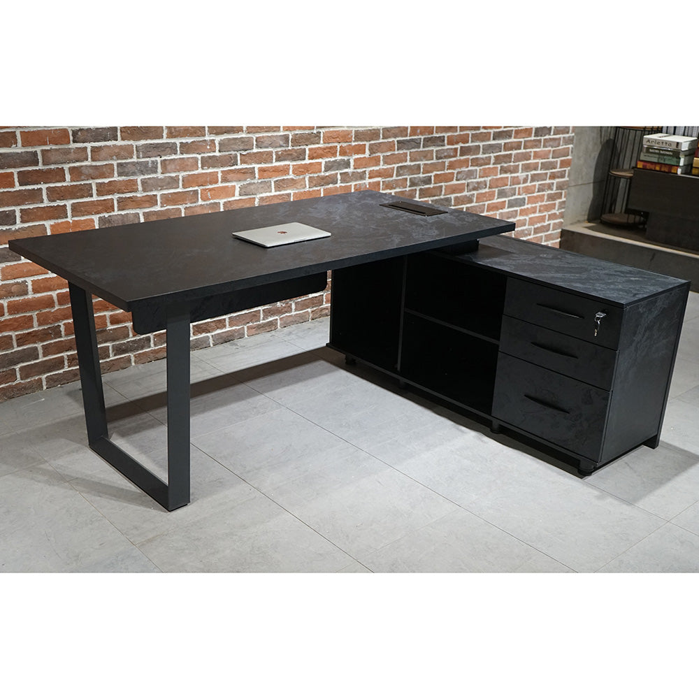 ADRIANO Black Executive Office Desk - Reversible 165cm to 180cm - Black Concrete Finish - Perfect for Home Office & Corporate Workspaces