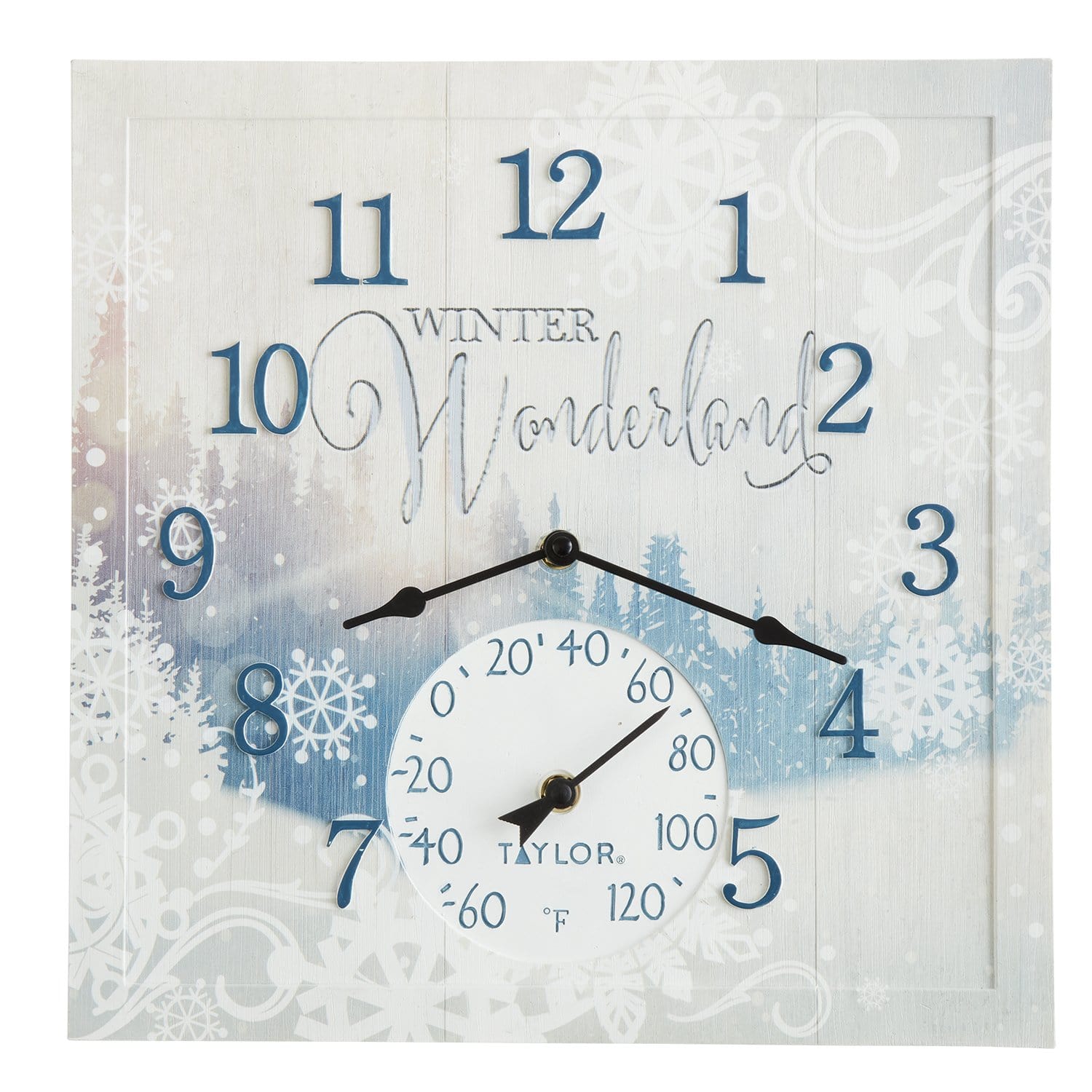 14x14 Winter Wonderland Wall Clock with Thermometer - Perfect for Home, Office, and Holiday Decor