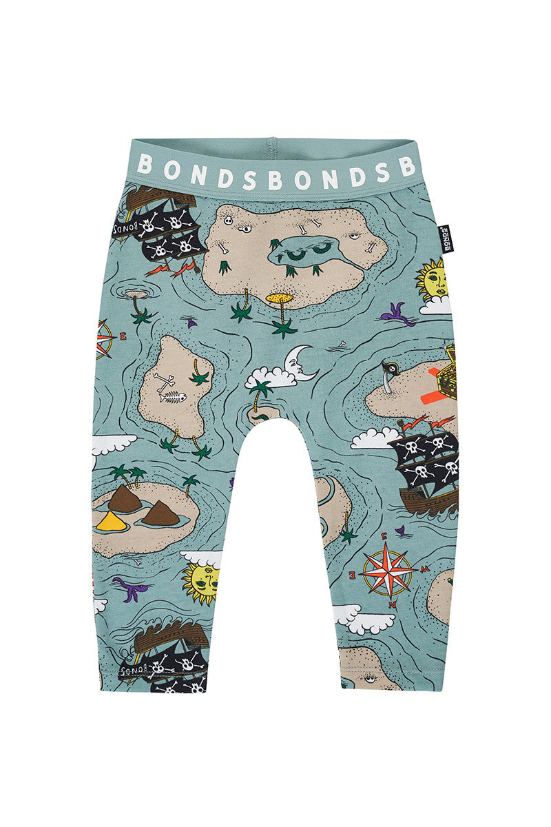 Bonds Baby Stretchies Leggings - Soft Cotton Pirate Treasure Map Print Leggings for Infants & Toddlers - Perfect for Playtime, Daycare and Family Outings
