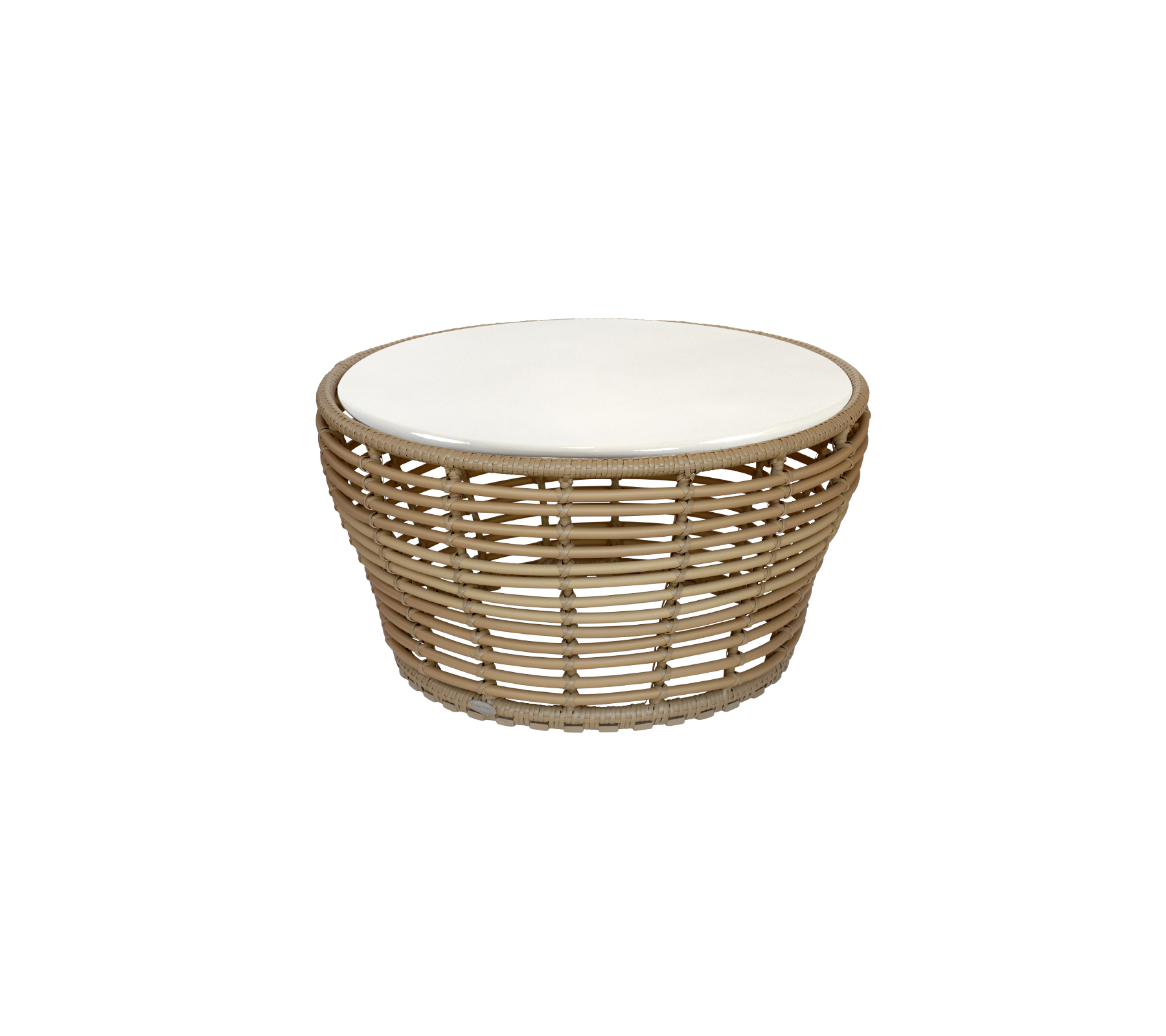 Modern Rattan Basket Coffee Table - Medium Size Round Woven Natural Fiber Ottoman for Living Room, Bedroom, or Patio Decor