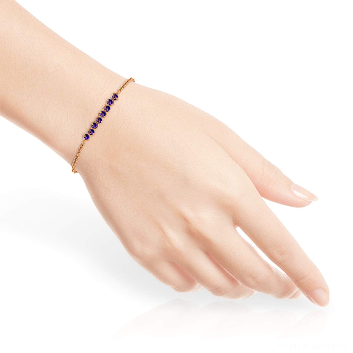 14K Solid Rose Gold Bracelet with 1.55ct Natural Amethyst - Elegant Dainty Jewelry for Women, Gift for Her, Birthday, Anniversary & Special Occasions