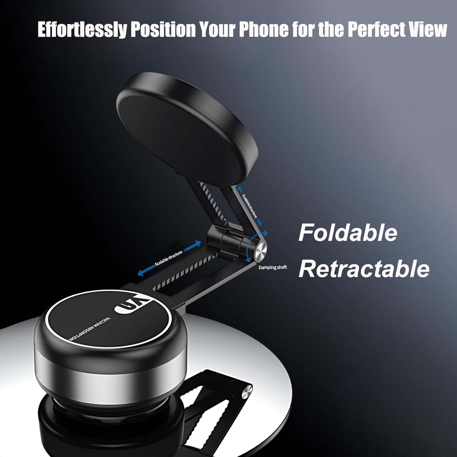 Nixive Double-Sided Magnetic Phone Holder - Adjustable Vacuum & Magnetic Car Mount for iPhone, Samsung, Pixel - Rotatable 360° & Retractable Phone Stand for Dashboard, Windshield, Office Desk (Silver)