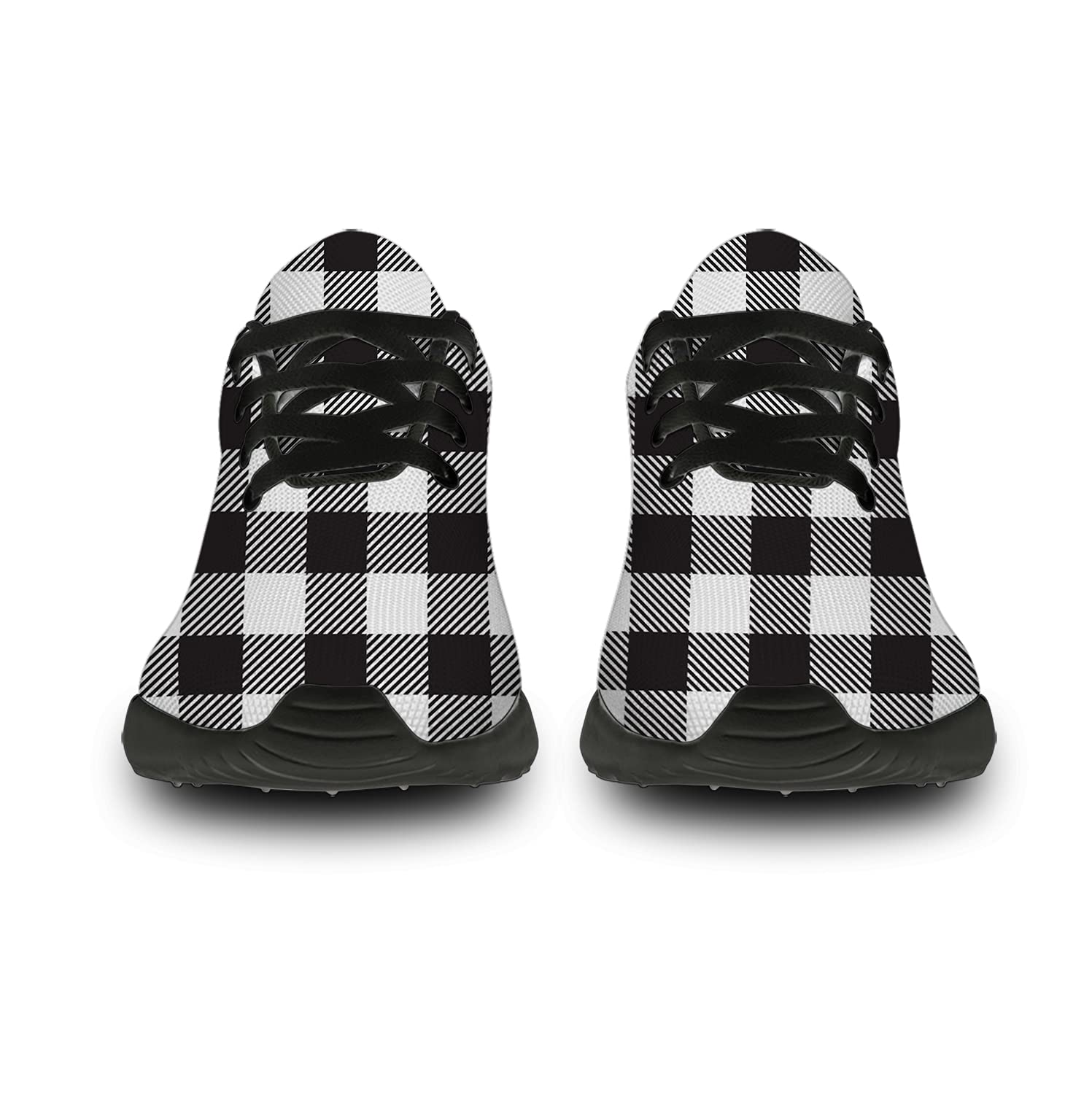 Men's & Women's Plaid Running Shoes - Buffalo White Black Tartan Check Sneakers for Walking, Tennis & Casual Wear - Size 12 Men/15 Women - Perfect Gift for Him & Her - Scottish Tartan Style for Workouts, Jogging & Everyday Fashion