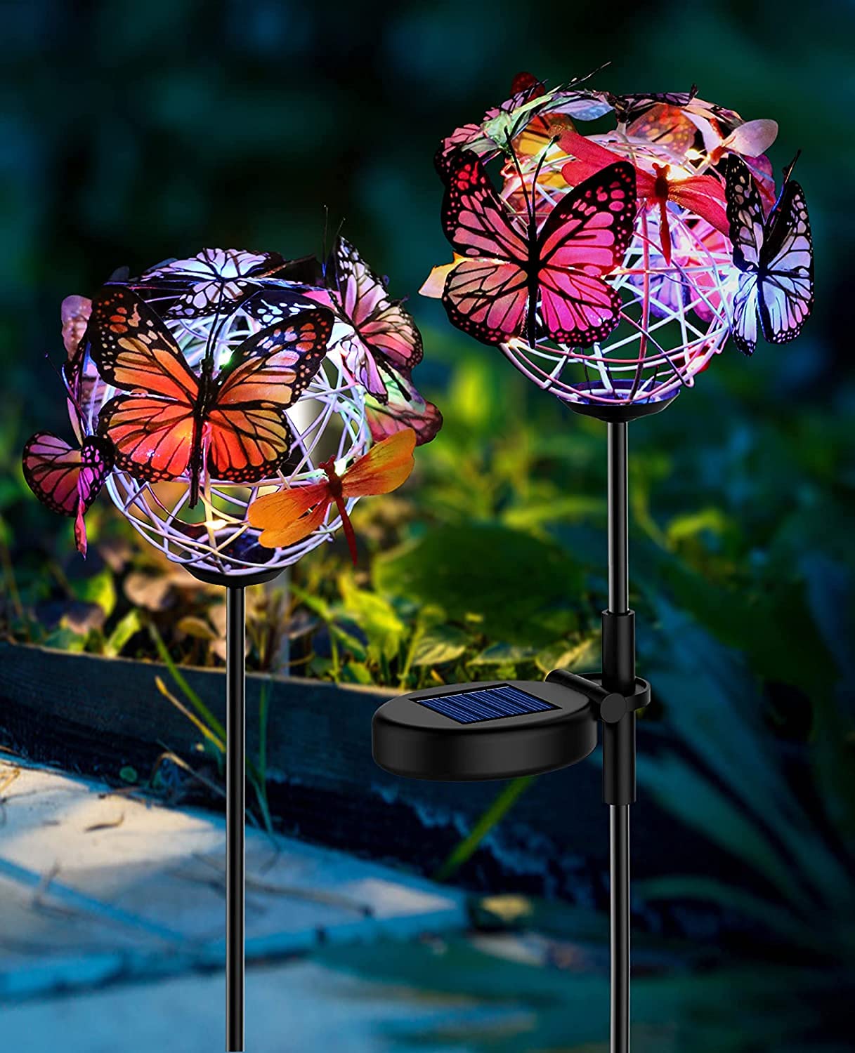 Solar Powered Outdoor Garden Lights - Decorative Butterfly LED String Lights with USB Type C, Dimmable Touch Control for Patio, Yard, Pathway & Bedroom Night Light