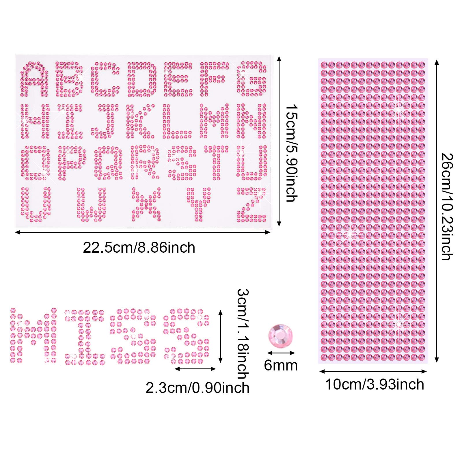Zonon 6 Sheets Glitter Letter Stickers - Self Adhesive Rhinestone Alphabet Stickers (A-Z 26 Letters) for DIY Scrapbooking, Card Making, Nail Art & Home Decor - Pink Bling Craft Supplies