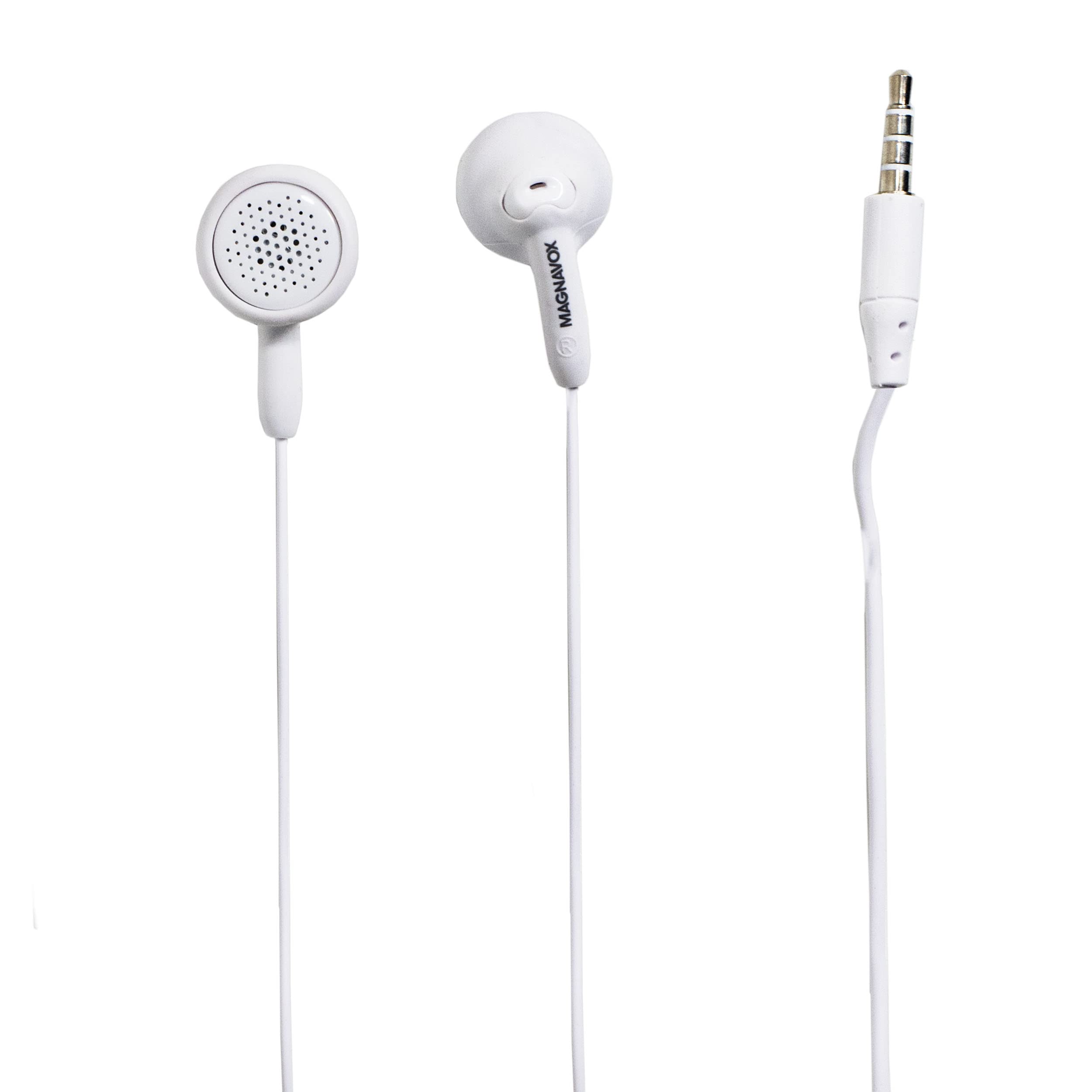 Magnavox MHP4820-WH Wireless Gummy Earbuds in White - Comfortable Stereo Earphones with Durable Rubberized Cable (Also Available in Pink, Black, Blue & Teal) - Perfect for Gym, Running, Travel & Daily Use
