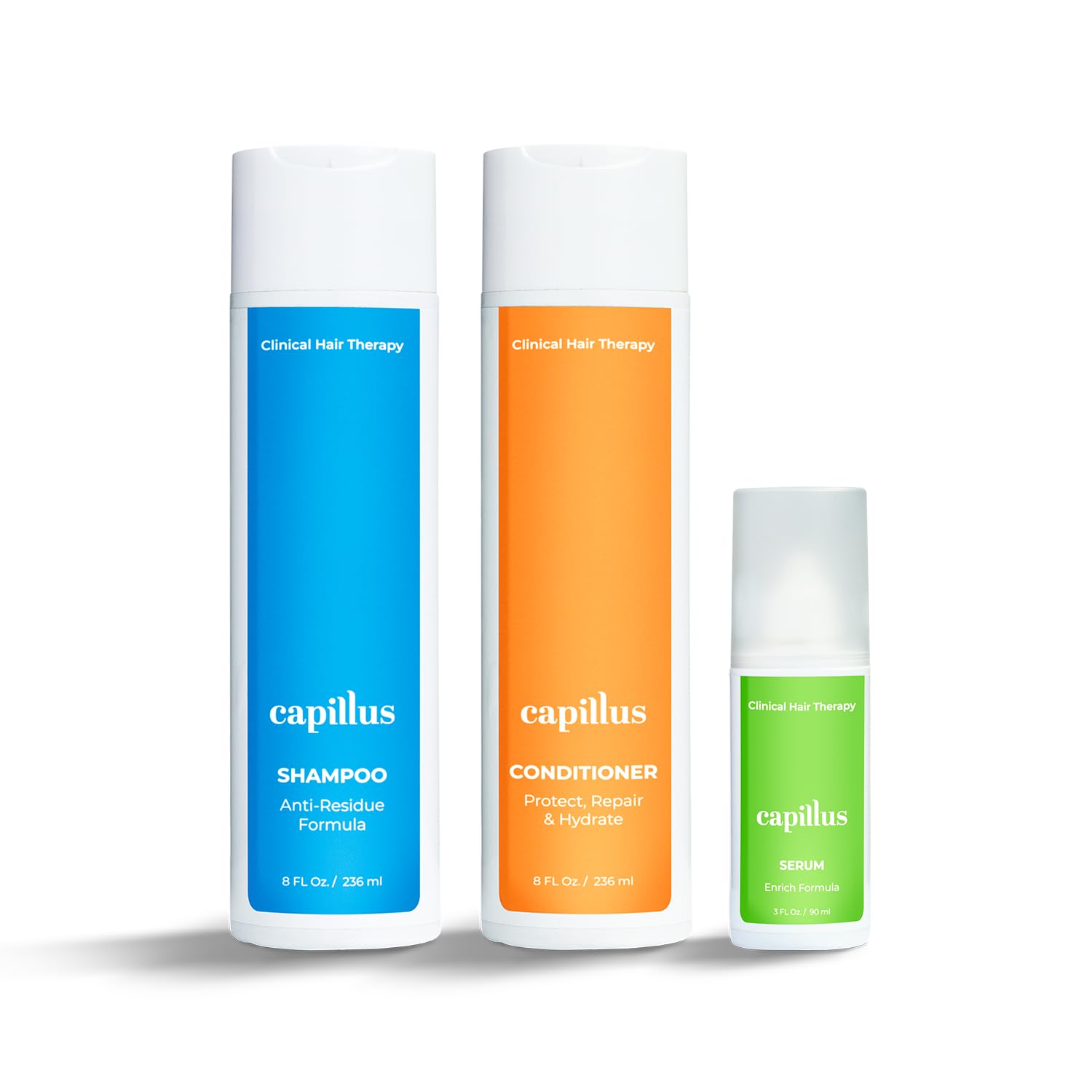 **Capillus Synergy Kit - Hair Growth Shampoo, Conditioner & Enrich Serum for Men & Women | Locks in Nutrients & Moisture | Promotes Healthy Hair Growth | Perfect for Thinning Hair & Scalp Care**    *(Use Case: Ideal for daily hair care routines, combating hair thinning, and promoting thicker, healthier-looking hair at home.)*